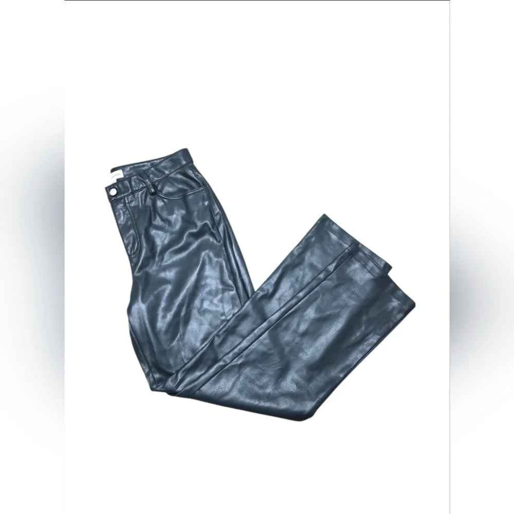 Calvin KLEIN Moto Polyester Faux Leather Straight Leg Ankle Pants Green Size 4